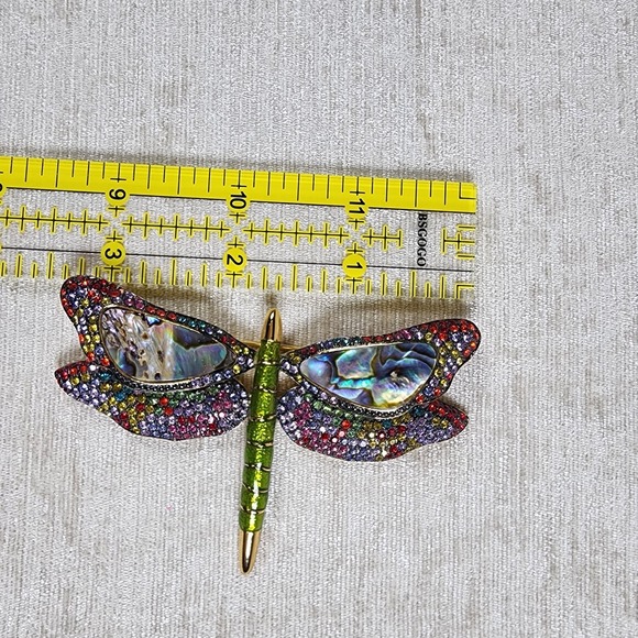 Joan Rivers Big Statement Dragonfly Multicolor Abalone Rhinestone Brooch Pin - Picture 6 of 7